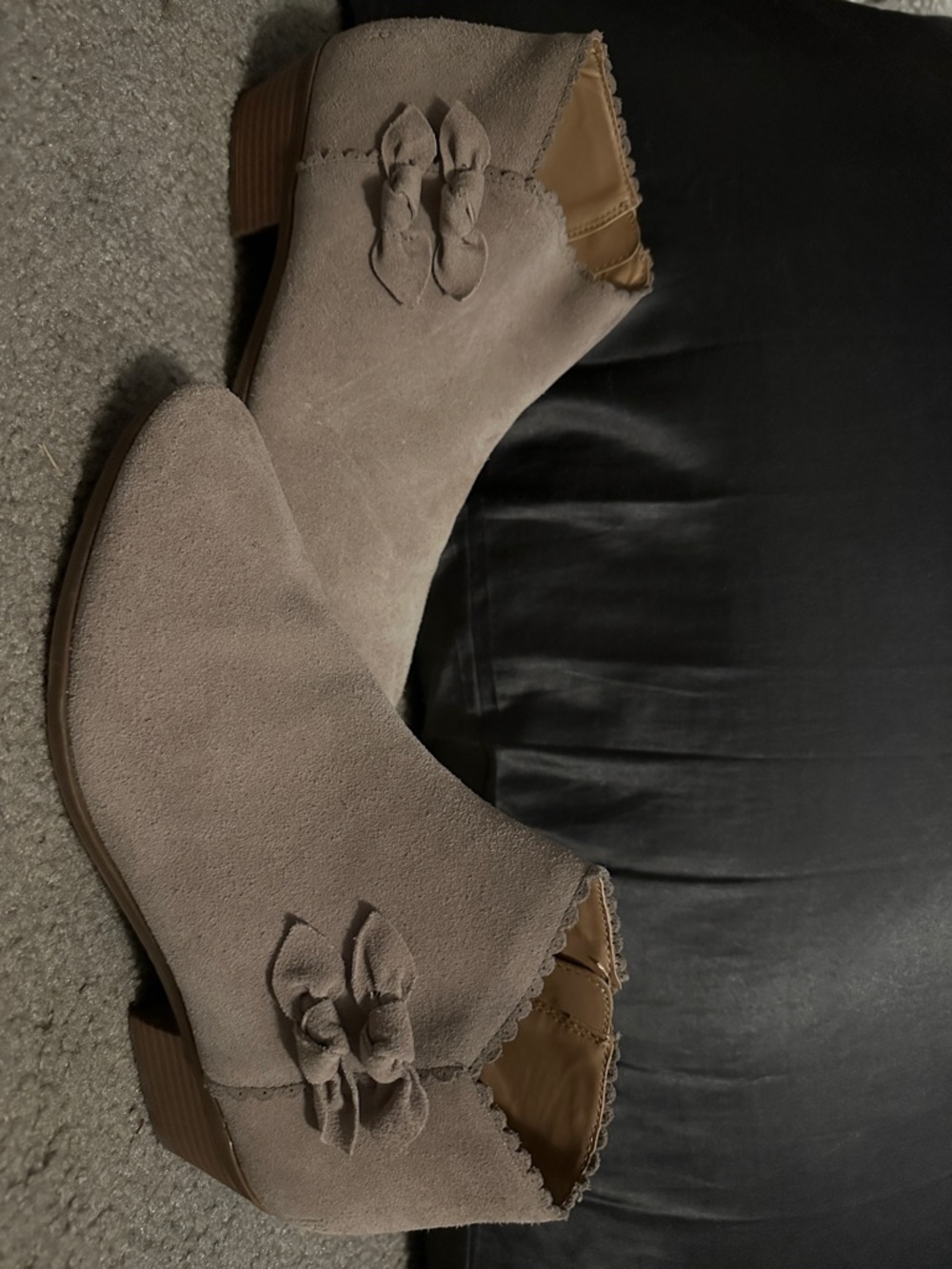 Jack Rogers Taupe Suede Ankle Booties with Bow Accent